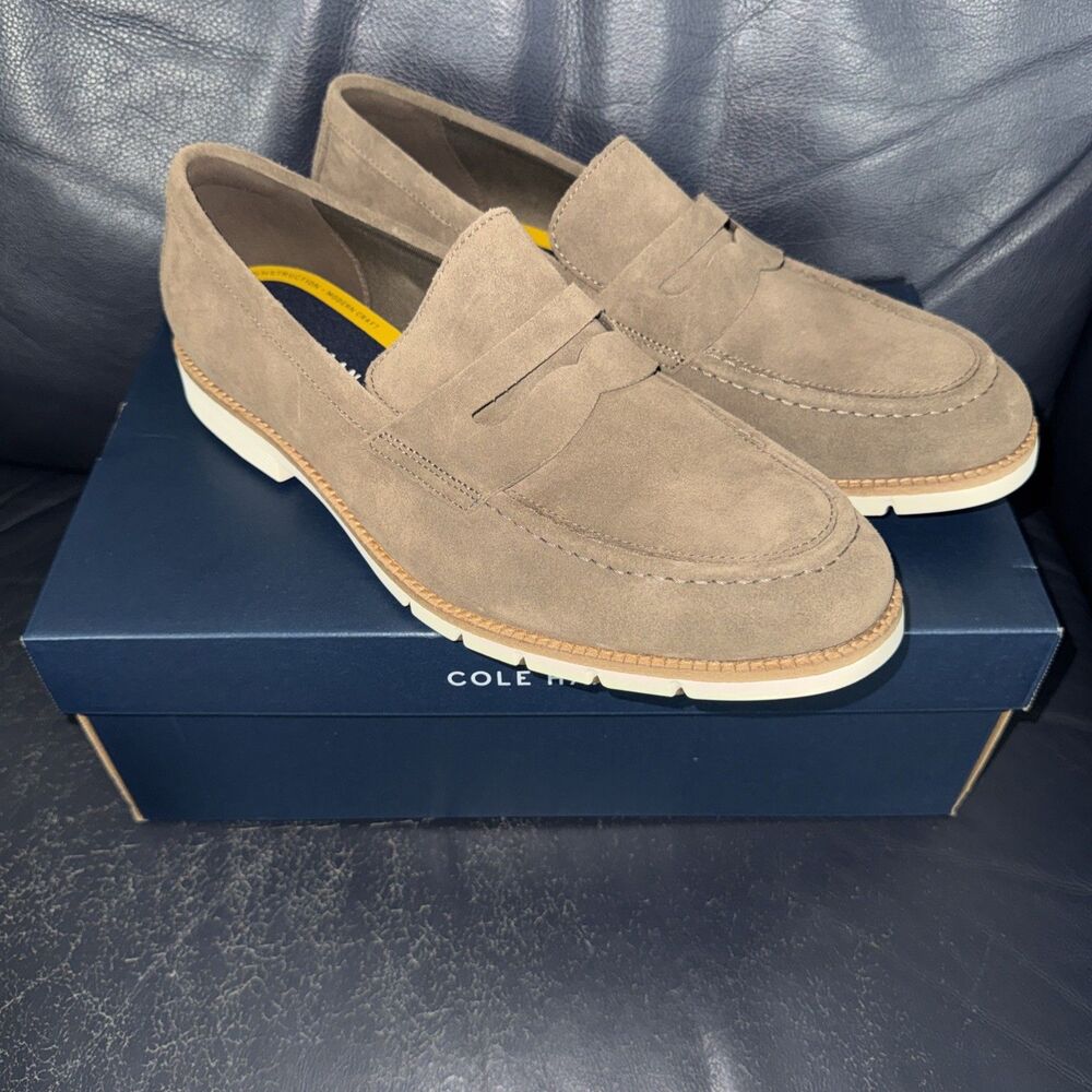 Cole Haan Mens Suede Penny Loafers Size 12 Truffle Brown Leather C41635 NWB